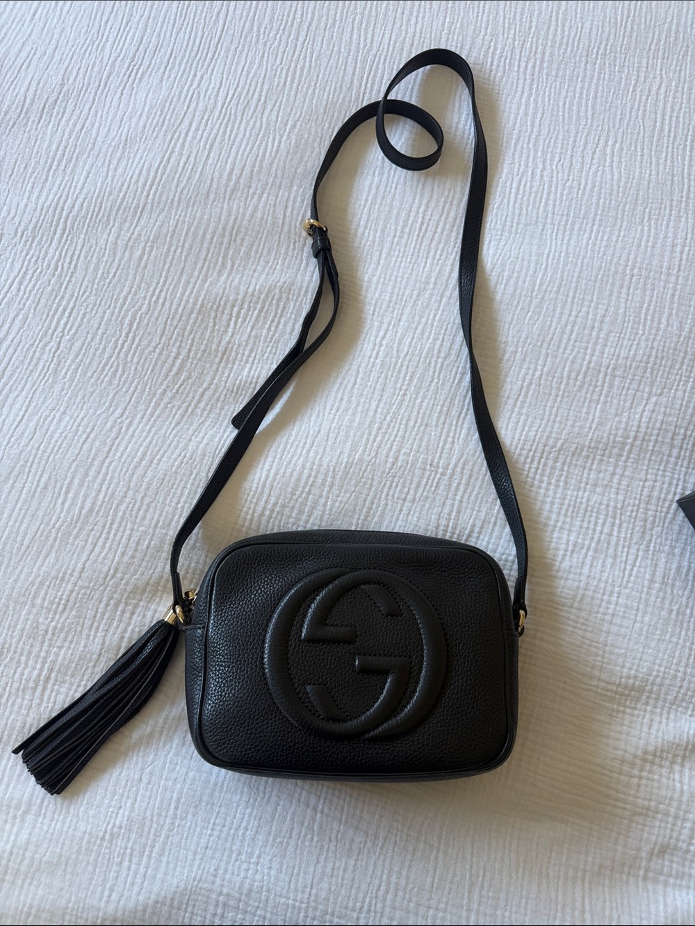 Gucci Black Pebbled Leather Soho Crossbody with Tassel